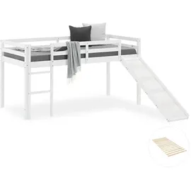 Homestyle4u Hochbett Weiß Holz, Kiefer, 90x200 cm, Kinder- & Jugendzimmer, Kindermöbel, Kinderbetten, Hochbetten