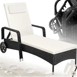 Tectake Rattan Sonnenliege 200 x 70 x 33 cm Schwarz