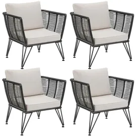 Tectake Garten-Loungesessel Sundo 75,5 x 67 x 71 cm dunkelgrau 4 St.