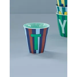 Rice Melamin Buchstabenbecher gestreift, T, blau