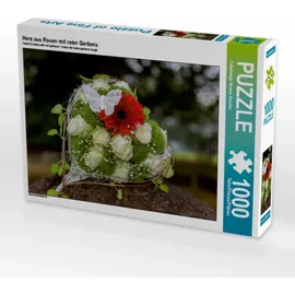 Calvendo Herz aus Rosen mit roter Gerbera Puzzle