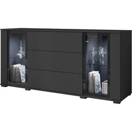Home Affaire Sideboard HOME AFFAIRE "modernes Design mit Glaseinsätzen und 3 Schubladen, Breite 150 cm", schwarz (graphite schwarz matt), B:150cm H:70cm T:39,5cm, Sideboards, Sideboard, Grifflose Fronten mit Push-to-Open, höhenverstellbare Einlegeböden