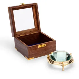 Nklaus Maritim 10 cm Lupe aus Messing in der Holzbox mit Glasdeckel Vergrößerungsglas Leselupe 11726