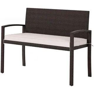 COSTWAY Gartenbank, Rattan 2-Sitzer, Rattanbank mit Kissen & Lehne, 360kg braun|weiß