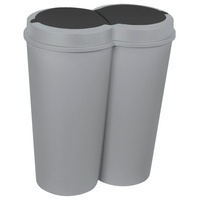 Dynamic24 Duo Bin Abfalleimer 50l Müll Abfall Eimer 2x 25l Müllbehälter Mülltrennung grau