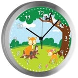 CreaDesign Funkwanduhr Funkuhr, Kinder Wanduhr, Kinderuhr, Kinderzimmer Waldtiere (geräuscharmes Uhrwerk) bunt