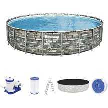 BESTWAY Power Steel Frame Pool Set 671 x 132 cm inkl Filterpumpe Steinoptik