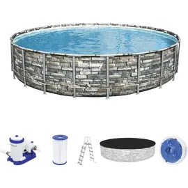 BESTWAY Power Steel Frame Pool Set 671 x 132 cm inkl Filterpumpe Steinoptik