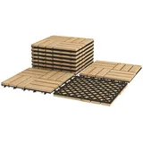 Costway 10er Set 30x30cm Terrassenfliesen Holz, Bodenfliesen Akazienholz, Holzfliesen Bodenbelag, Klickfliesen Braun 12 Latten)