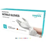 EUROPAPA EUROPAPA® 100x Nitrilhandschuhe Box Einweghandschuhe, Einmalhandschuhe, Untersuchungshandschuhe, Nitril Handschuhe, puderfrei, ohne Latex, unsteril, latexfrei, disposible gloves (XL, Weiß)