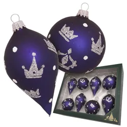 Krebs Glas Lauscha Kugeln & Tropfen Kronen, Cobalt Blau Satin, 7-10cm