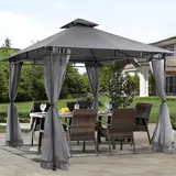 SEKEY Pavillon 3x3 Wasserdicht Stabil Winterfest mit Moskitonetz, Hinterhof-Gazebo für Garten Hof Terrasse, Partyzelt Gartenzelt fürFestival, Events, Partys, Picknick, Grau