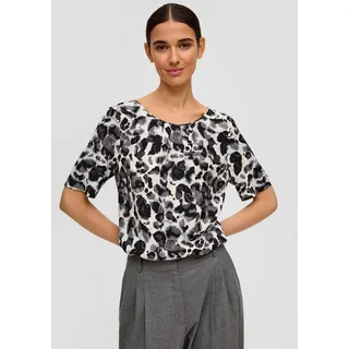 s.Oliver Kurzarmbluse Bluse Gemusterte Bluse aus Twill beige M (38)
