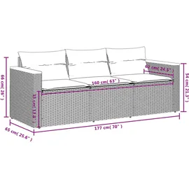 vidaXL Gartensofa mit Kissen 3-Sitzer Beige Poly Rattan