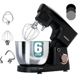 Heinrich ́s Küchenmaschine, Knetmaschine, Teigmaschine, Rührmaschine, 1500W Küchengerät, Knethaken, Rührhaken, Schneebesen, 10einstellbare Geschwindigkeiten, XL 6L Edelstahlschüssel,geräuscharm,schwarz