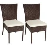 MCW Poly-Rattan Stuhl G19 2er-Set Braun Kissen Creme