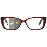 ALKAHE Lesebrille mit Selbsttönende Grau Linse Rechteck Rahmen - Photochrome Lesehilfe Sehhilfe Damen Herren UV400 Schutz Brille mit Sonnenschutz Rot Brille 1.0 - M