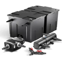 Wiltec SunSun Komplettset: CBF-350B Teichfilter bis 60000 L, NEO10000 SuperECO Teichpumpe 10000l/h 80W, CUV-224 Teichklärer mit 24W, Y-Verteiler