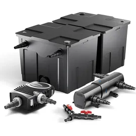 Wiltec SunSun Komplettset: CBF-350B Teichfilter bis 60000 L, NEO10000 SuperECO Teichpumpe 10000l/h 80W, CUV-224 Teichklärer mit 24W, Y-Verteiler