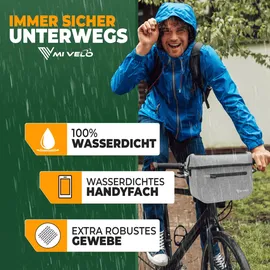 MIVELO Lenkertasche Fahrrad KLICKfix 100% wasserdicht - Fahrradtasche Lenker - abnehmbares Handyfach - Lenkertasche - Tasche Lenker - E-Bike tauglich (Grau)