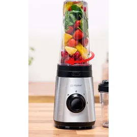 Alpina Smoothie Maker Mixer - Smoothie Mixer 300W - Inkl. Smoothie Becher 300ml und 600ml - 2 Geschwindigkeiten und Pulsierende Funktion - Edelstahl - Silber/Schwarz