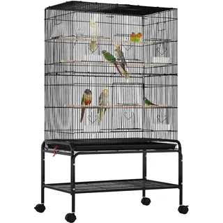 Yaheetech Vogelkäfig groß, 79 × 134,5 cm, Vogelvoliere mit 3 Sitzstangen, Papageienkäfig mit 6 Türen, Käfig für Wellensittich, 4 Futternapf,