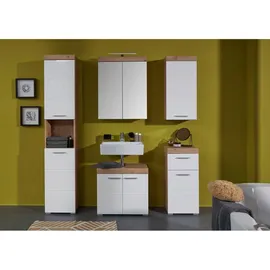 trendteam Amanda Badkommode 37 x 79 x 31 cm Weiß Hochglanz/Eiche