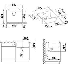 Blanco Subline 500-U felsgrau + Handbetätigung + InFino