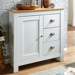 Sideboard 80 cm MDF Weiß & Eiche Dekor Design Kommode mit 3 Schubladen & 1 Tür
