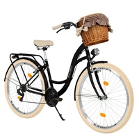 Milord Komfort Fahrrad Jugendräder Weidenkorb Damenfahrrad, 24 Zoll, Schwarz-Creme, 21 Gang Shimano