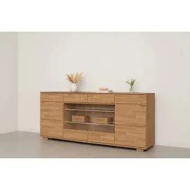 OTTO home Sideboard OTTO HOME "VETRO Teilmassiv, Fronten Massivholz, Wohnzimmer, Stauraum,Griffmulde", weiß, neutral, B:199cm H:85cm T:40cm, Sideboards, Sideboard, B/T/H:199/40/85cm, 2 Schubladen, 7Fächer