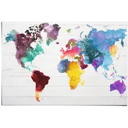 Poster REINDERS "Weltkarte in Wasserfarben", bunt (farbe bild(er): mehrfarbig), B:91,5cm H:61cm, Papier, Bilder