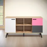 trendteam Mats Color Kommode mit Wechselfronten Blau/Rosa/Weiß/Grau - Sideboard MatsColorBZ 161 x 86 cm