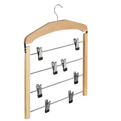 Relaxdays Rockbügel 3er Set, Hosenbügel Holz, 360° drehbarer Haken, Kleiderbügel rutschfest, HBT: 45,5x39x2,5 cm, natur