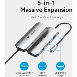 Vention Tqdhb USB-C Dockingstation - USB Hub, Grau