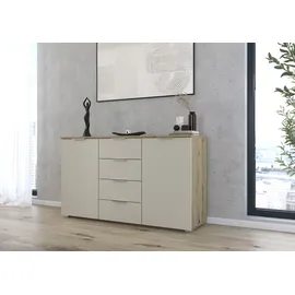 otto home Kombikommode OTTO HOME "Sideboard Schubladenkommode AGORDO mit Dekor- oder Hochglanzfront", beige (eiche artisan, beige (champagner)), B:120cm H:81cm T:42cm, Holzwerkstoff, Sideboards, Kombikommode, vier große Schubladen, mit insgesamt 4 Einlegeböden MADE