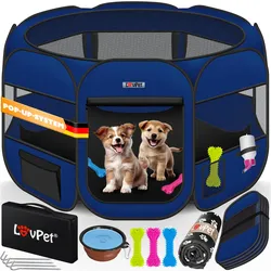 LOVPET® Welpenlaufstall Tierlaufstall Faltbar für Kleintiere Hunde, Katzen Inkl. Hundenapf Hundelaufstall Freigehege Oxfordgewebe Pop-up System Indoor & Outdoor