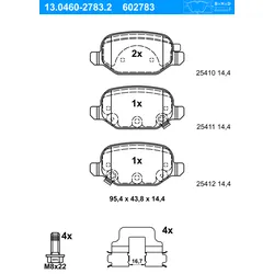 ATE Bremsbelagsatz, Scheibenbremse hinten rechts links mit Zubehör für FIAT 77366388 13.0460-2783.2