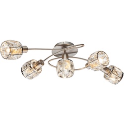 Decken Leuchte Arme gebogen Glas Kristall Wohn Ess Zimmer Lampe Chrom Strahler