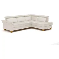 CAVADORE Leder-Ecksofa Ammerland mit Ottomane / Landhaus-Sofa mit Federkern + Kopfteilverstellung / 245 x 84 x 194 / Leder Weiß
