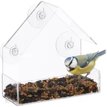 Relaxdays Fenster-Vogelfutterhaus, transparent,