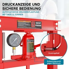 Wiltec Hydraulikpresse Stahl 420 mm rot