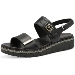 Keilsandalette TAMARIS, Damen, Gr. 39, schwarz, Leder, modisch, Schuhe, Plateau, Sommerschuh, Riemchensandale mit Schmuckelement