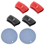 Silikon Topfgriffe Set,2 Paar Rot und Schwarz mit 2 Untersetzer,Hitzebeständige Topflappen für Kochtöpfe und Pfannen,11,3 cmTopfgriff Hitzeschutz Für Ofenschalen Gusseiserne Bratpfannen Kochen Backen