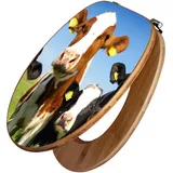 Banjado Design WC Sitz Bambus Toilettendeckel Toilettensitz Bambus Holz Klodeckel WC-Sitz Universal Scharnieren Motiv Kühe