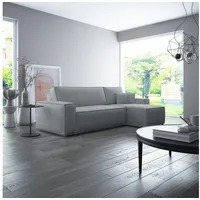 thematys Ecksofa mit Schlaffunktion und Bettkasten, L-Form, Cord und Bouclé + 2 Kissen, 244 x 145cm - Luxus Couch mit Bettfunktion mit Bonnellfedern grau