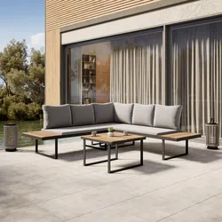 Loungegarnitur Elia Grau Holz/Textil/Metall