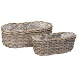 Grafelstein Blumentopf Pflanzkorb BASKET grau aus Rattan ovale Pflanzschale L53cm Rattankorb