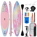 Puluomis SUP Board mit Sitz 335cm, Stand Up Paddle Boards Set, Paddling Paddelboard Surfbrett Aufblasbar, Pumpe Tragetasche, MB. bis 150Kg Pink Bunt - Rosa/Bunt