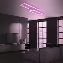 Briloner Leuchten - Deckenlampe RGB, Backlight Deckenleuchte LED, Dimmbar, Farbtemperatur einstellbar, LED Frame RGB, Fernbedienung, Aluminiumfarbig